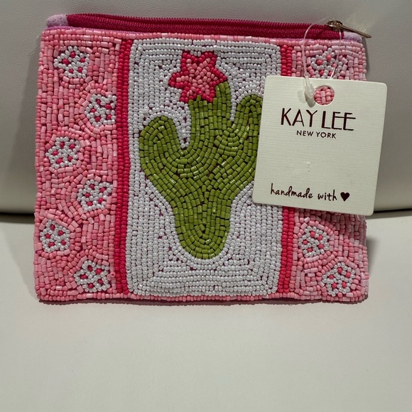 Pink Beaded Cactus Wallet - Picture 1 of 3